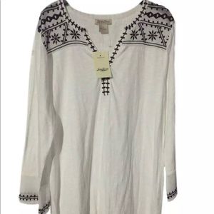 Lucky Brand Embroidered Peasant Boho Top SZ L